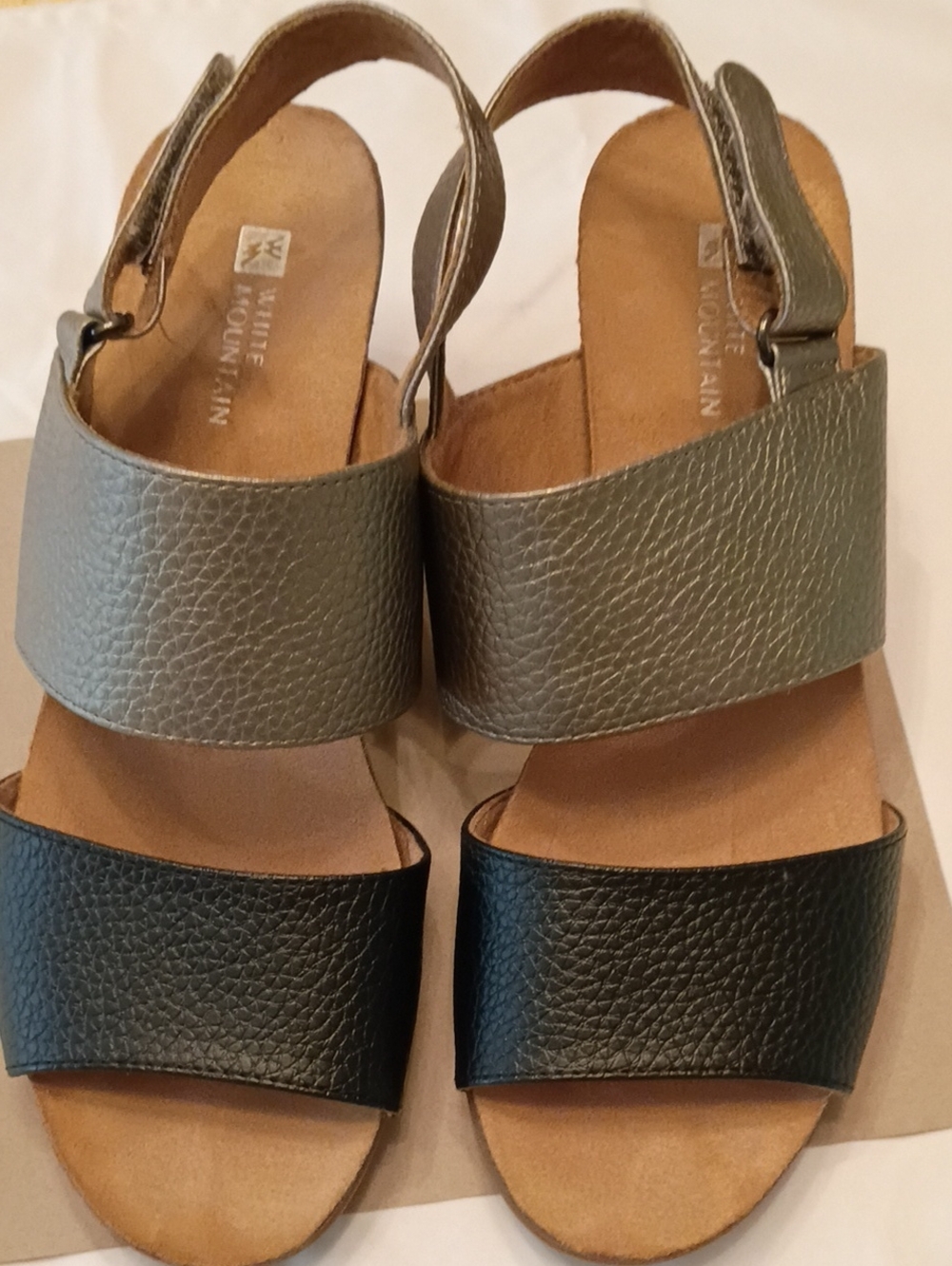 White Mountain Gray and Black Leather Slingback Sandals